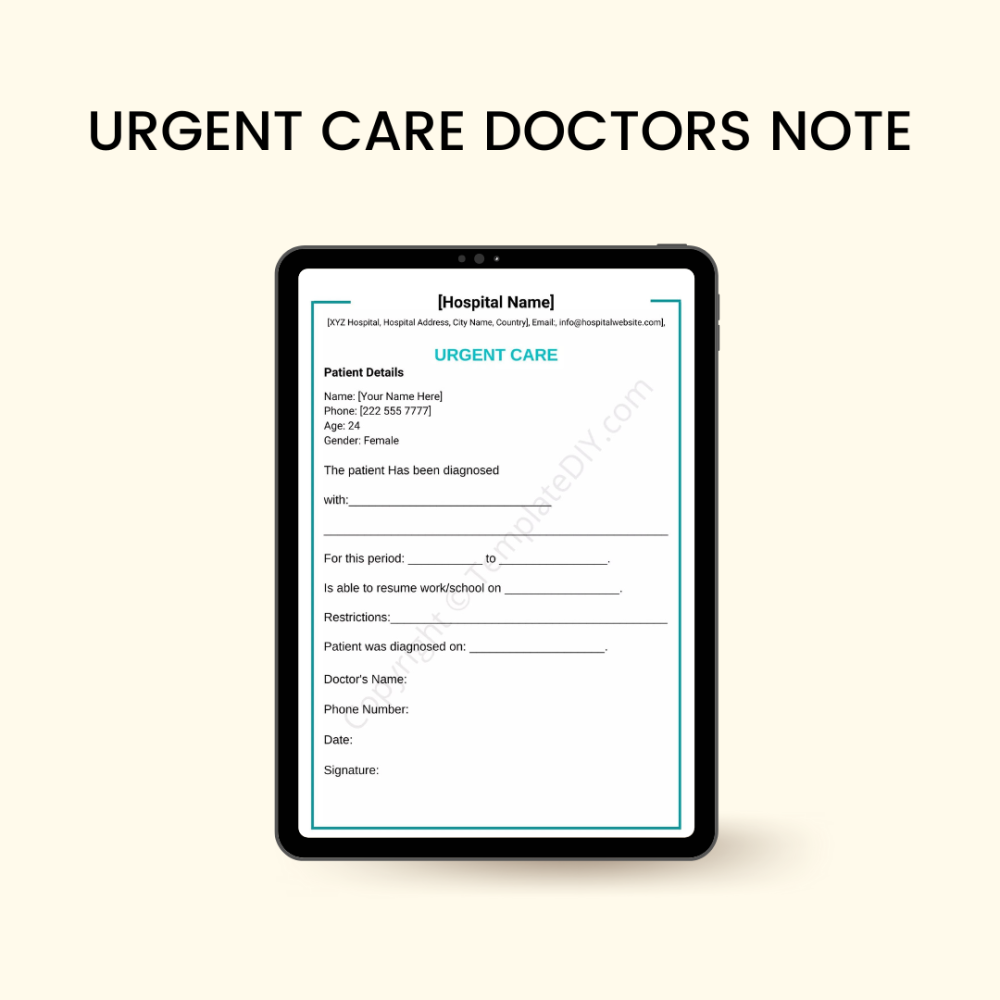 Printable Urgent Care Doctors Note