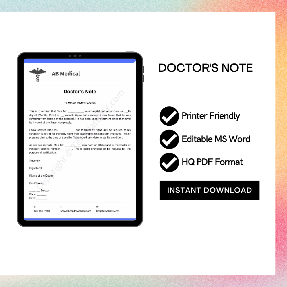 Doctor Note for Airline Word