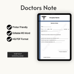 Editable Fillable Doctors Note for Work with Signature