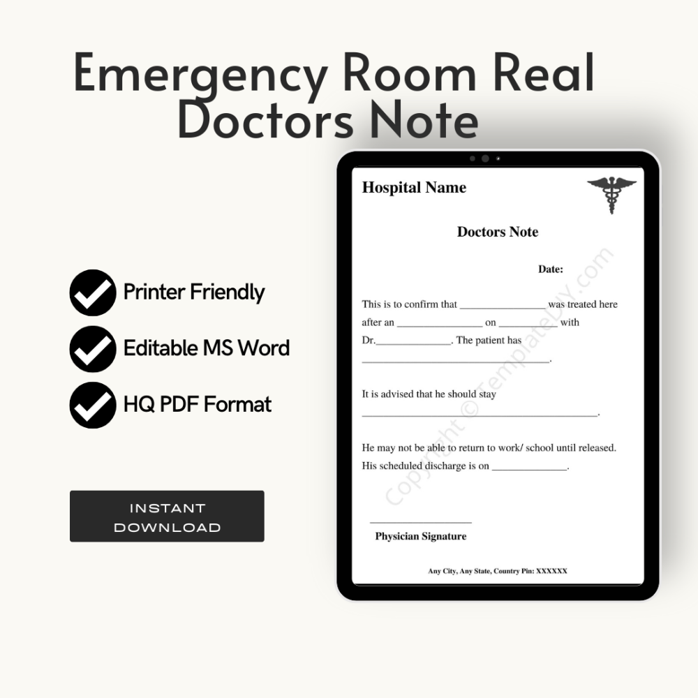 Emergency Room Real Doctors Note for Work Template,