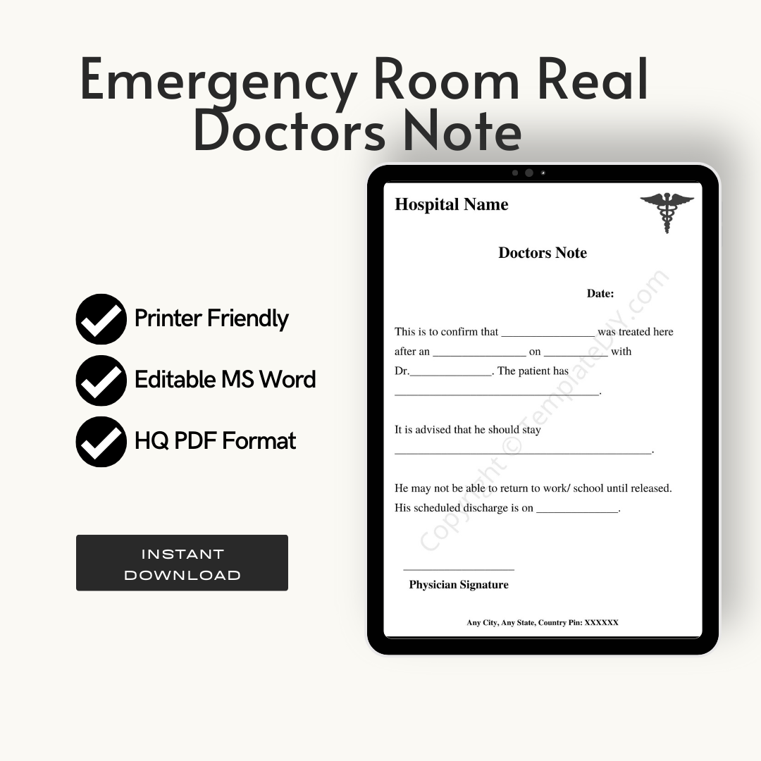 Emergency Room Real Doctors Note for Work Template