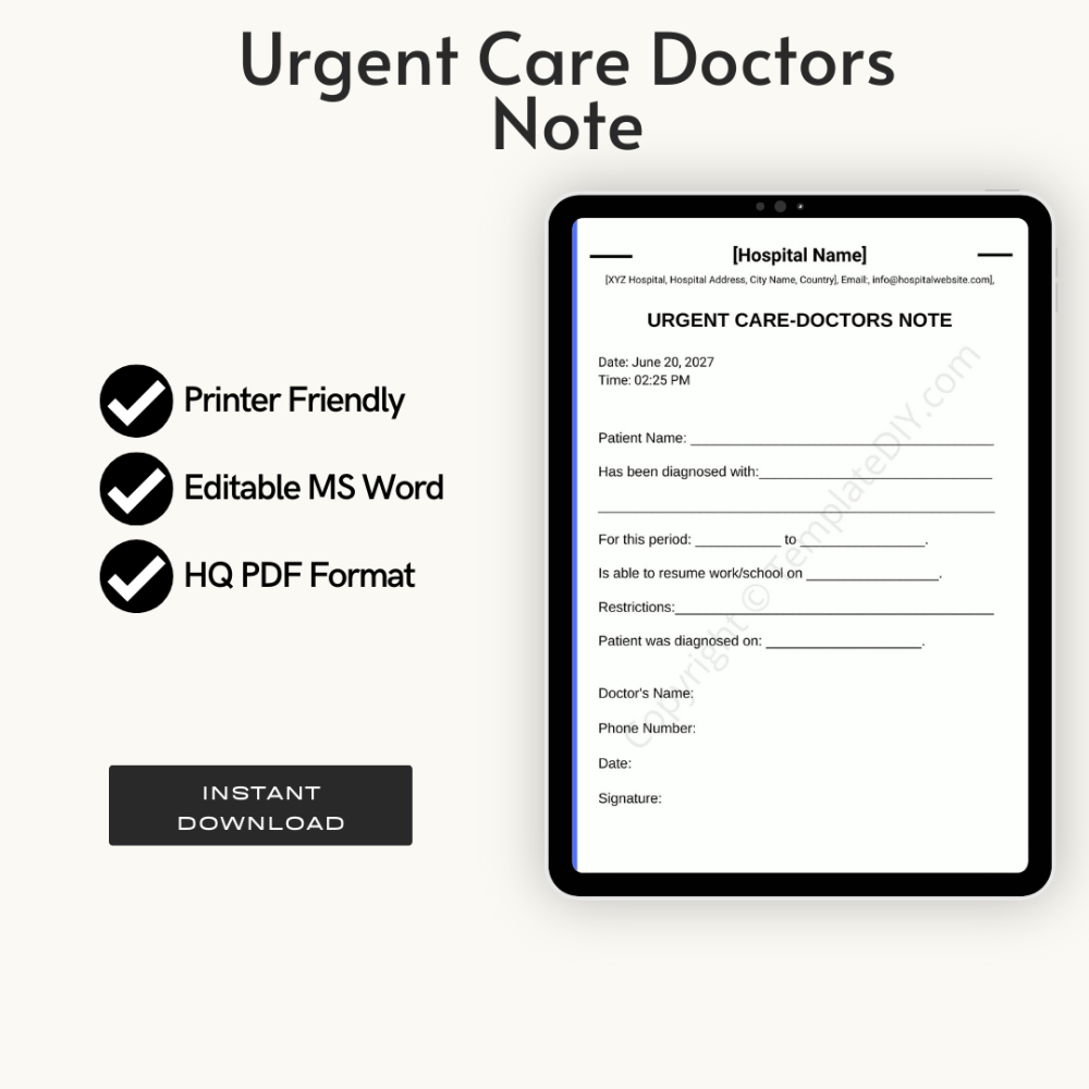 Sample Urgent Care Doctors Note,
