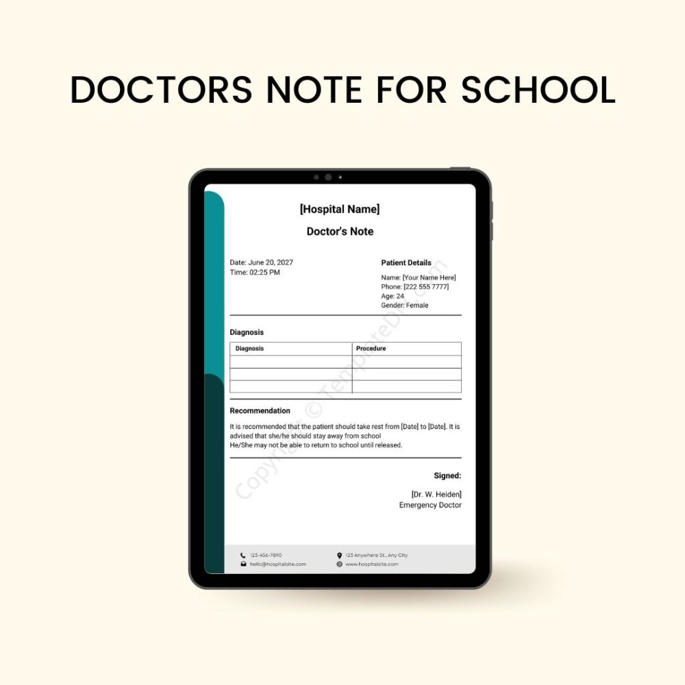Doctors Note for School Absence Template