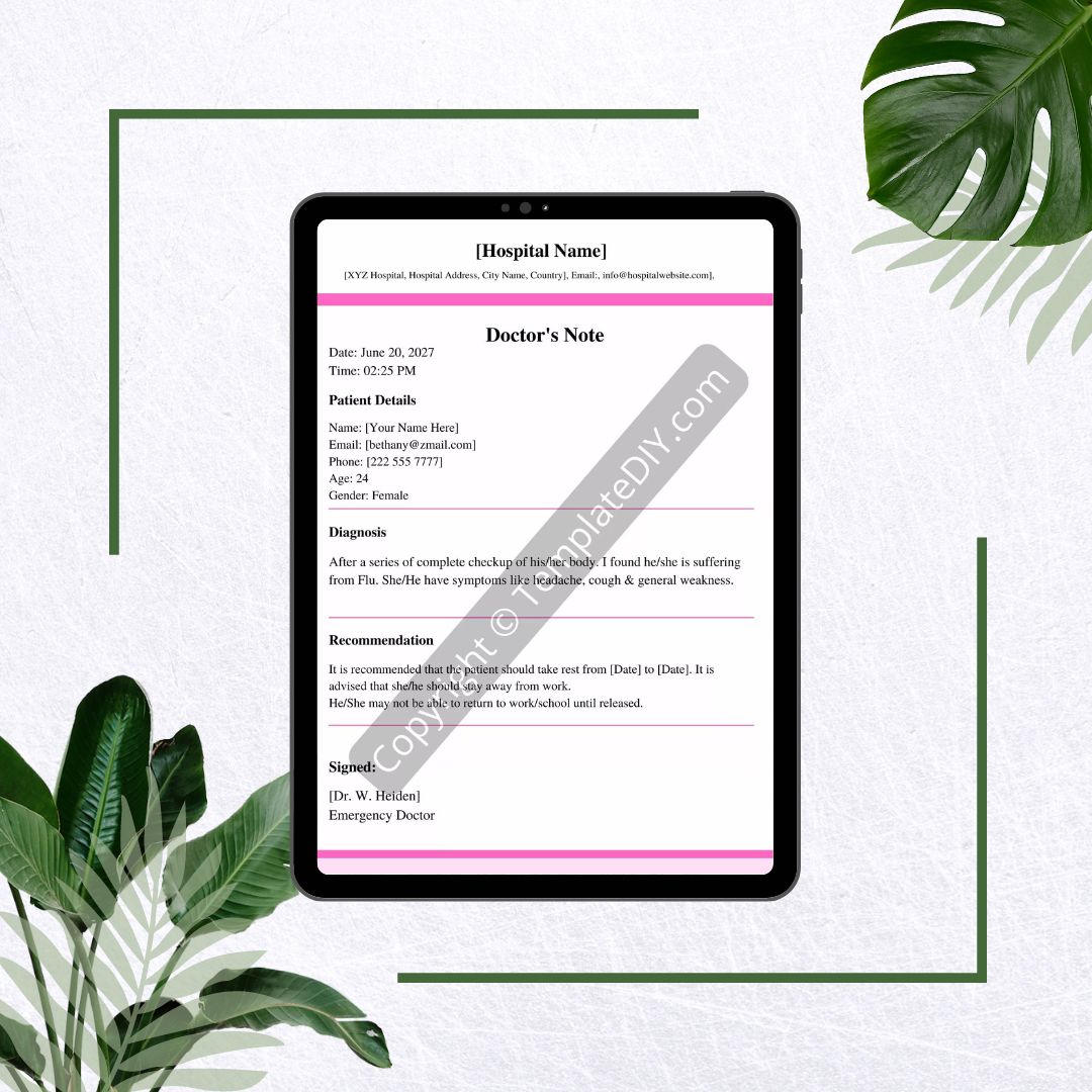 Flu Progress Note Example Doctors Note for Flu Template Printable in PDF & Word