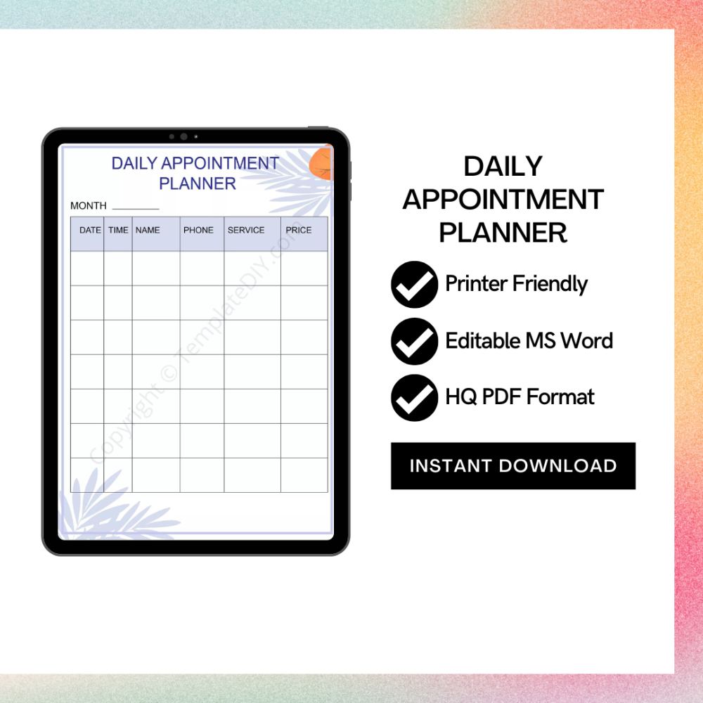 Daily Appointment Planner Template Pdf