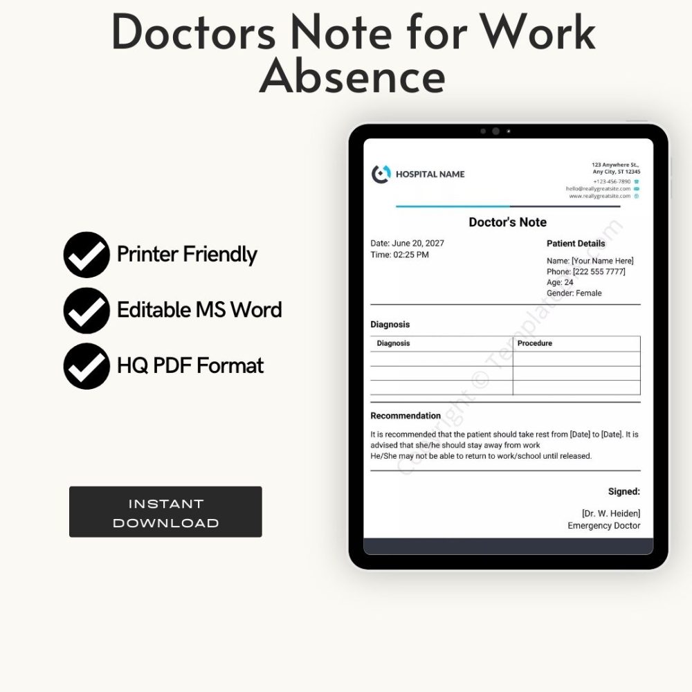 Doctors Note For Work Absence