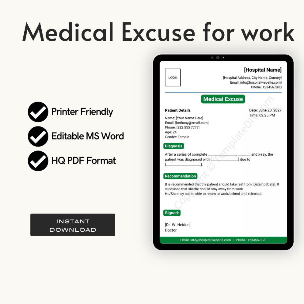 Medical Excuse for Work PDF