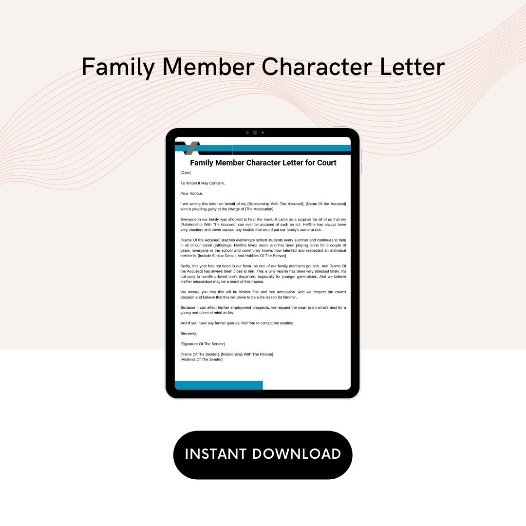 Family Member Character Letter for Court Sample in PDF & Word