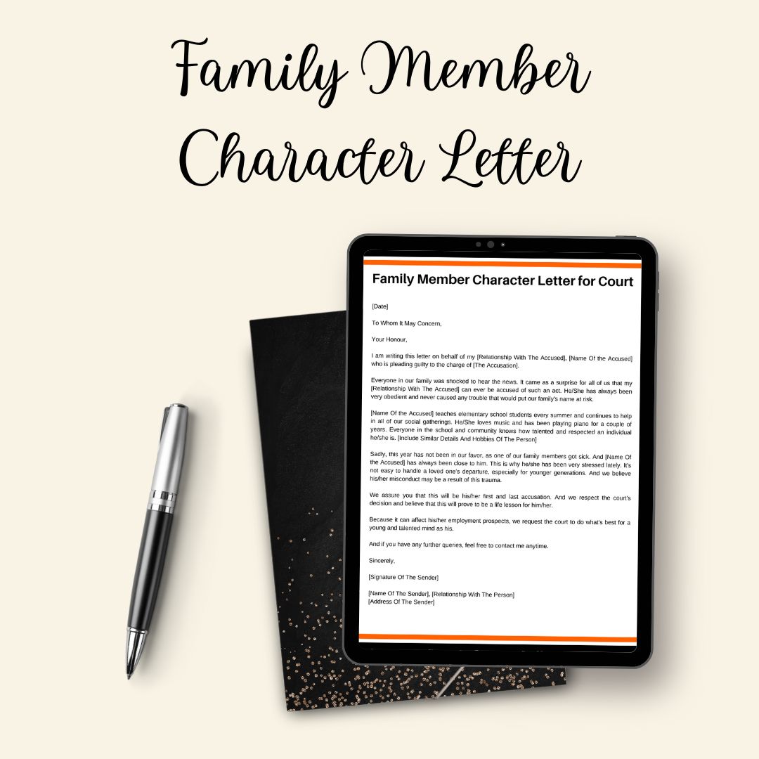 Family Member Character Letter for Court Sample in PDF & Word