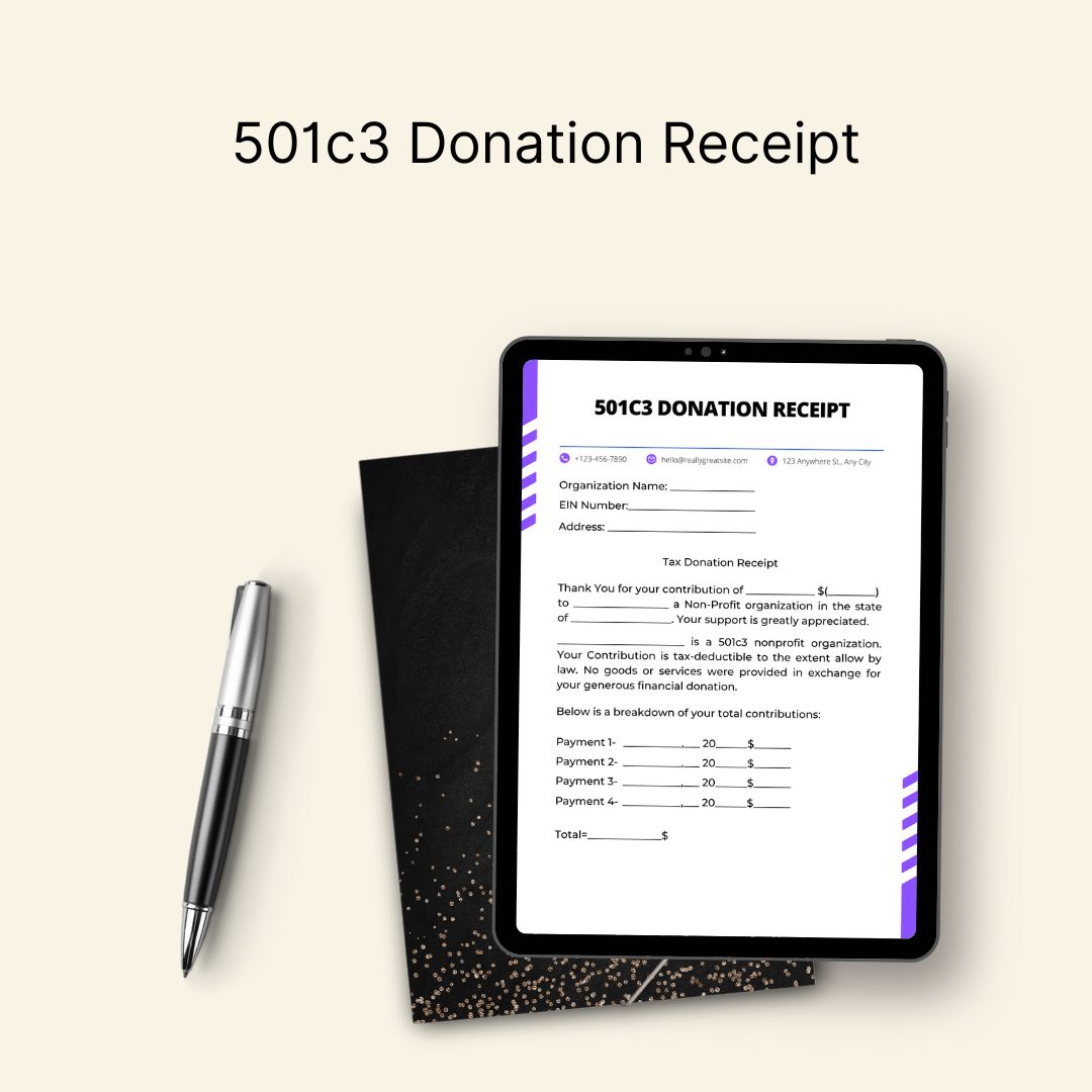 501c3 Donation Receipt Template Printable [Pdf & Word]