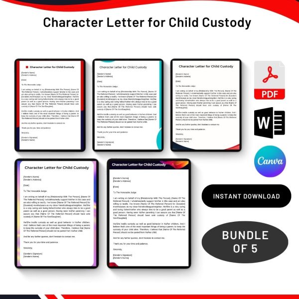 Character Letter for Child Custody Sample Template in Pdf & Word
