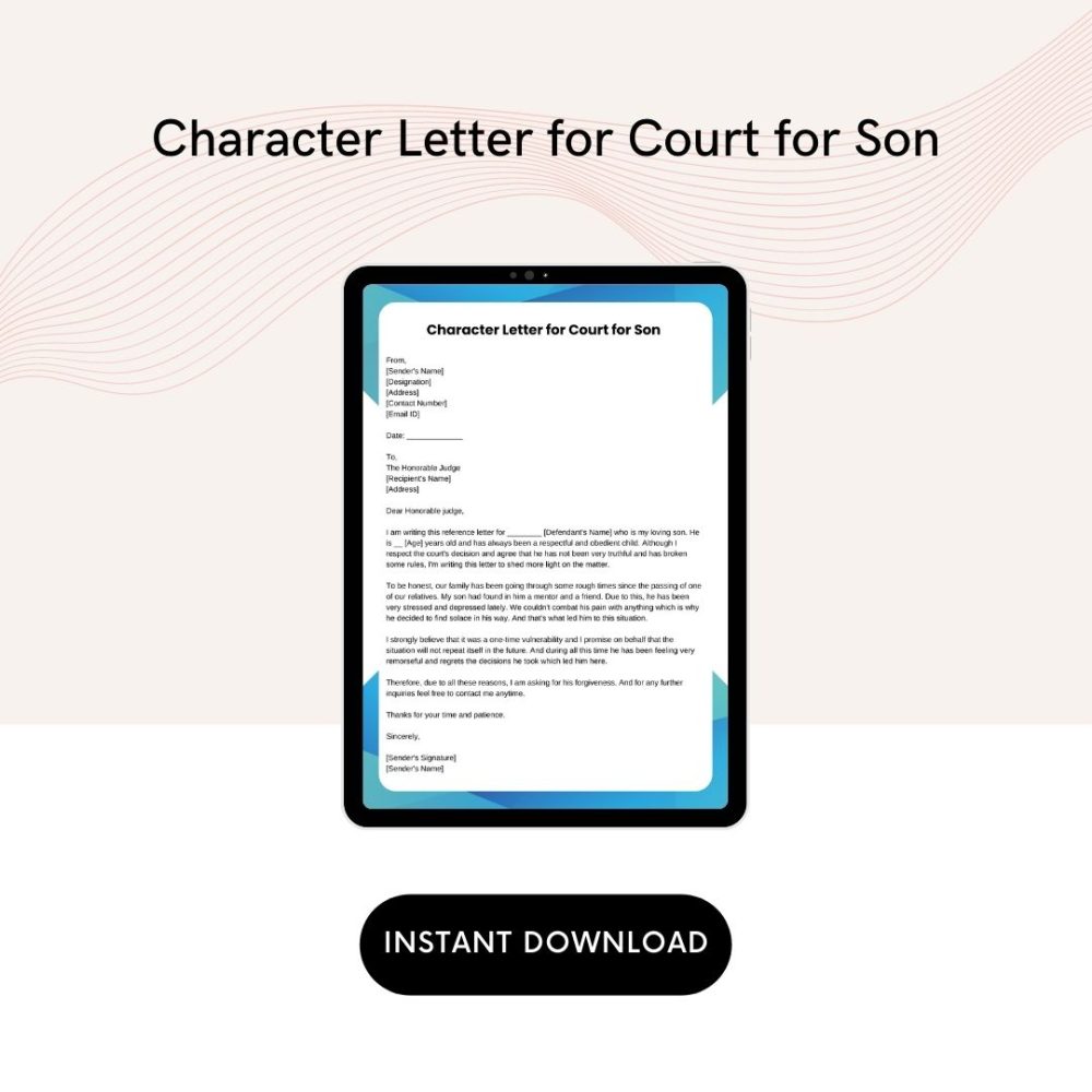 Character Letter for Court for Son