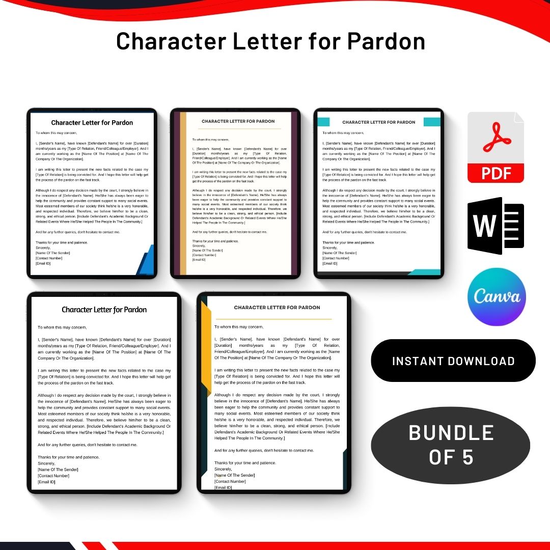 Character Letter For Pardon Sample Template In Pdf And Word