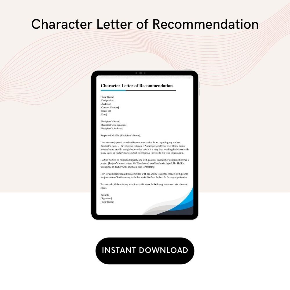 Character Letter of Recommendation