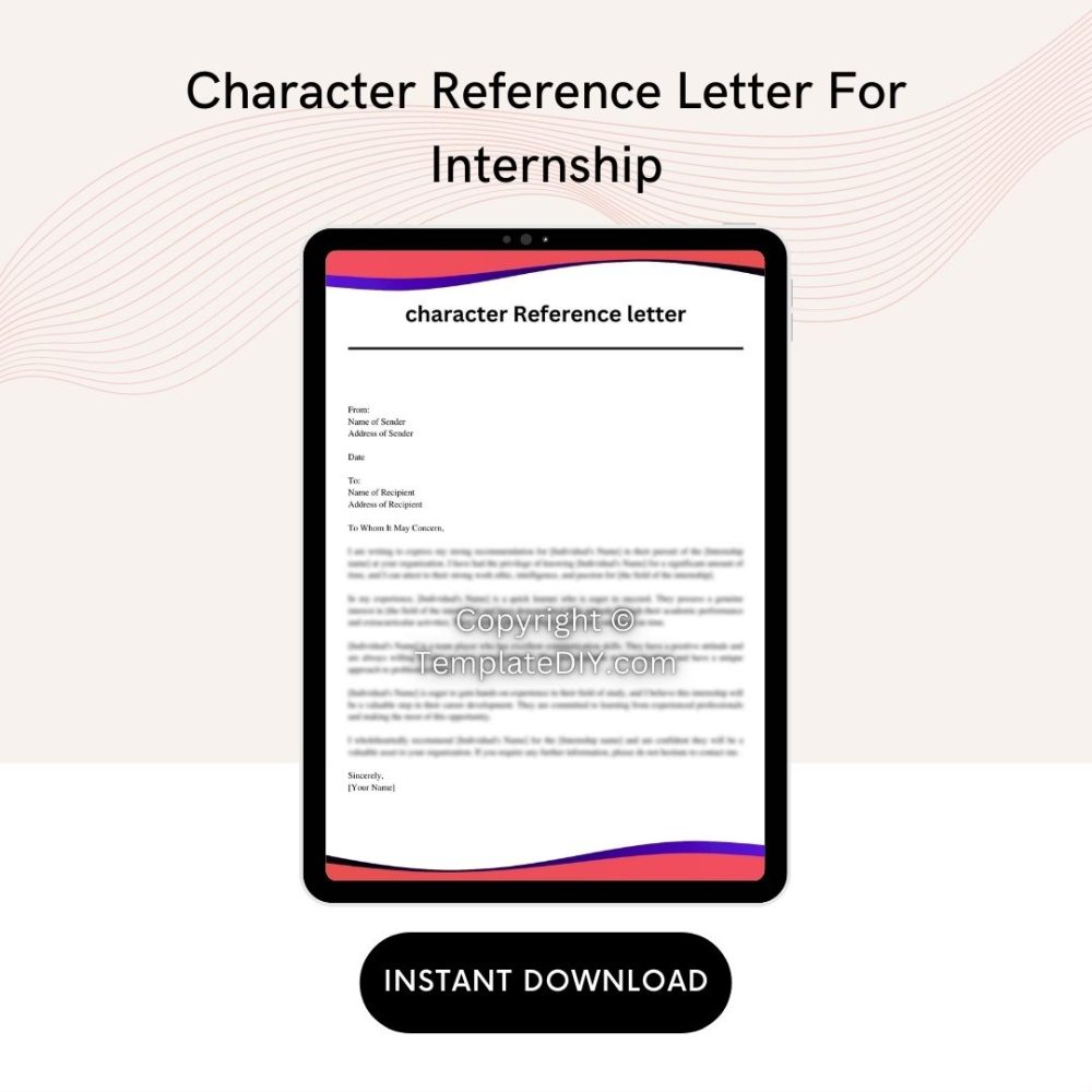 Character Reference Letter For Internship