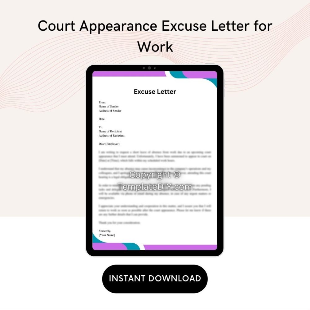 Court Appearance Excuse Letter for Work