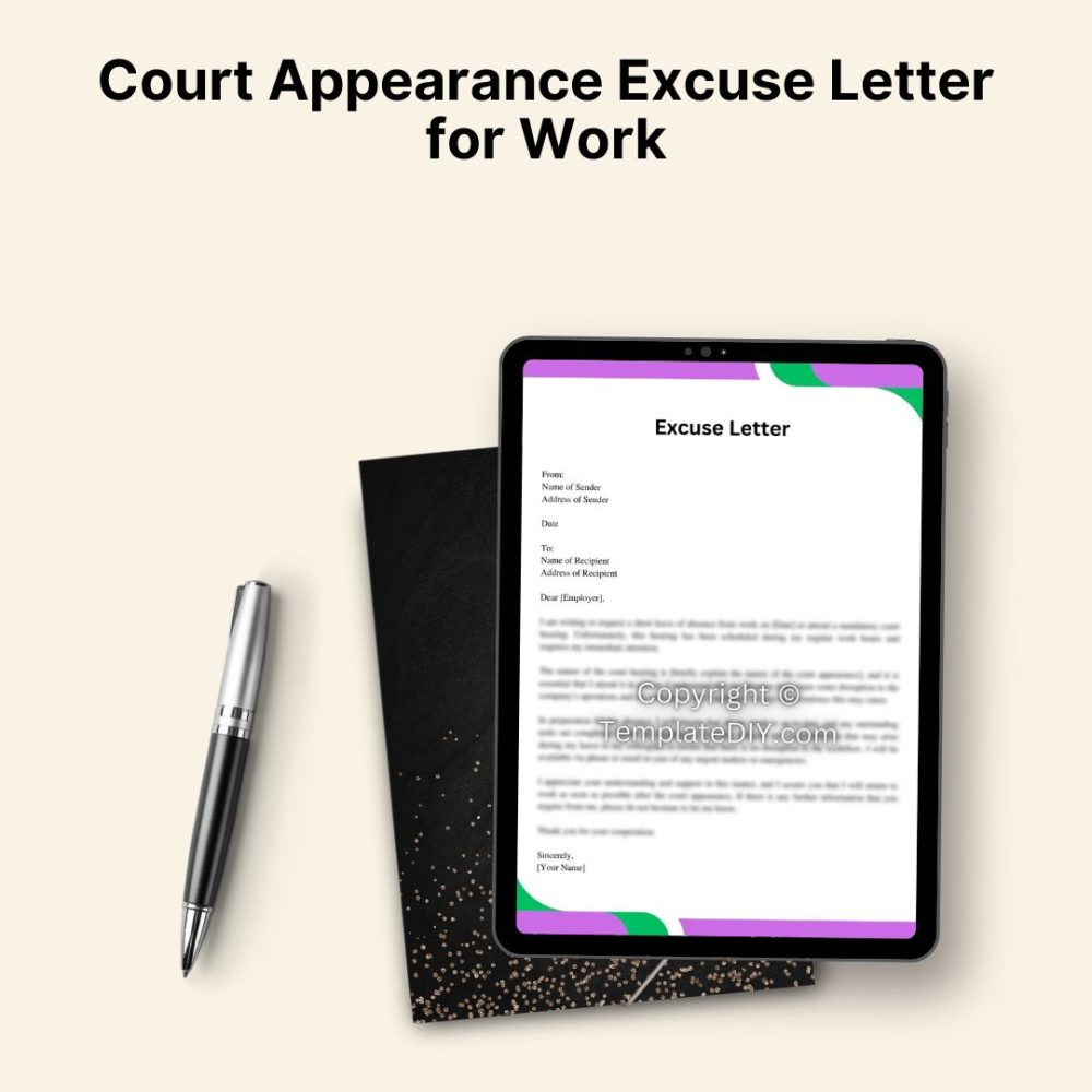 Court Appearance Excuse Letter for Work PDF