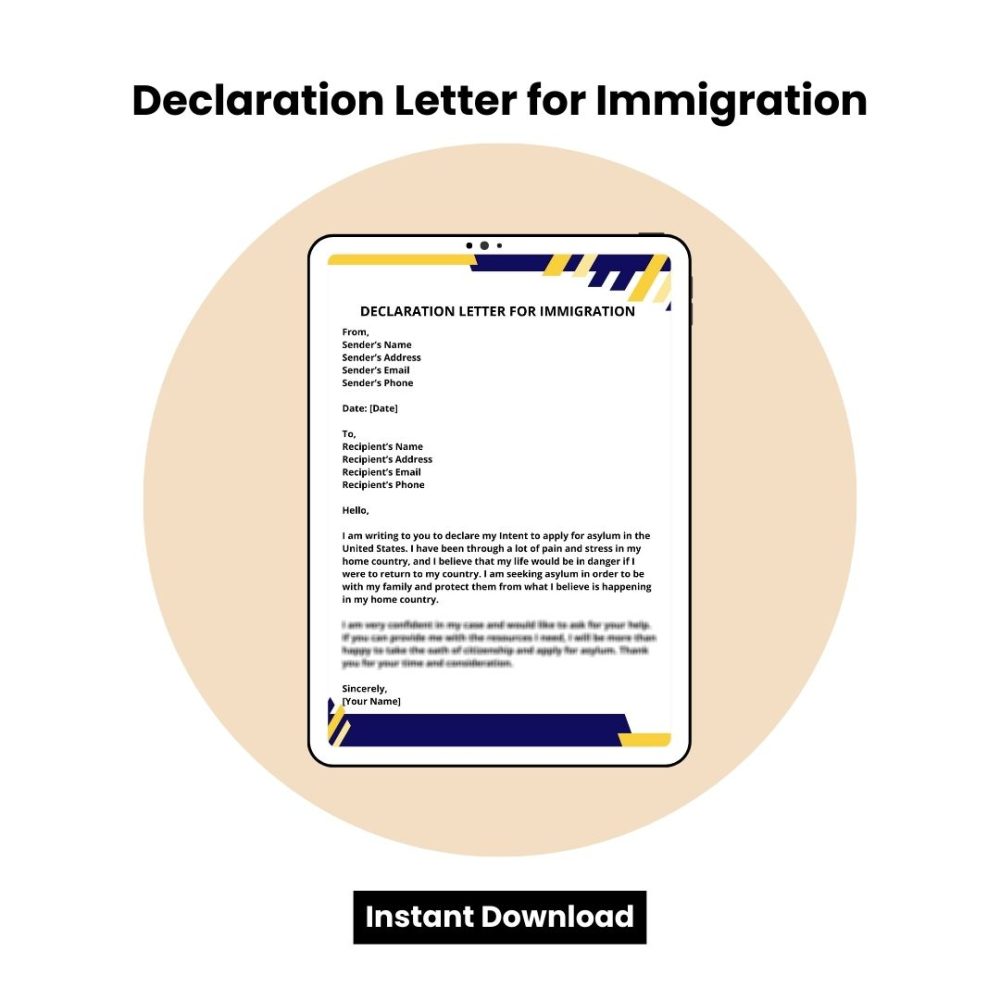 Declaration Letter for Immigration Word