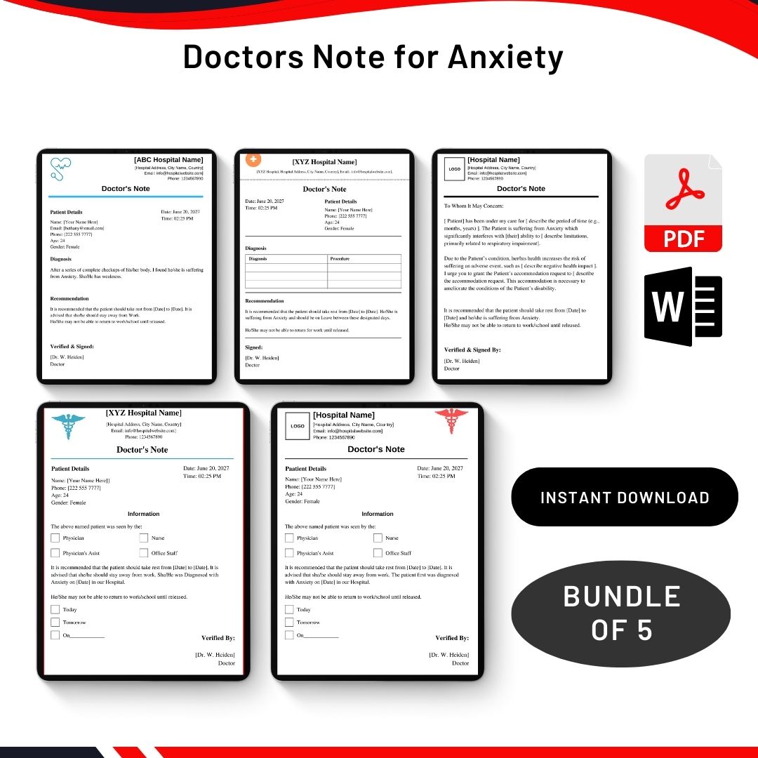 Doctors Note for Anxiety in PDF & Word