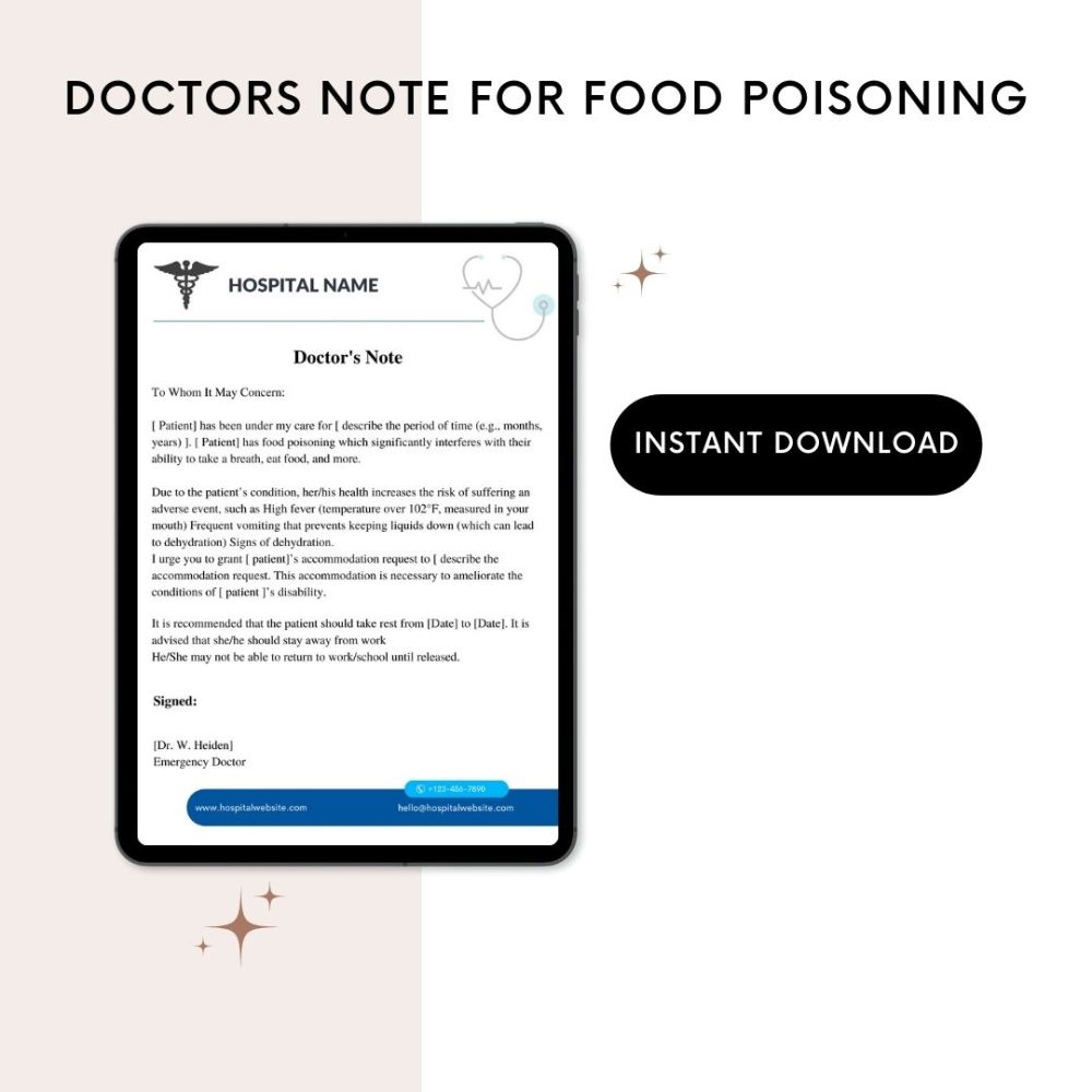 Doctors Note for Food Poisoning Word
