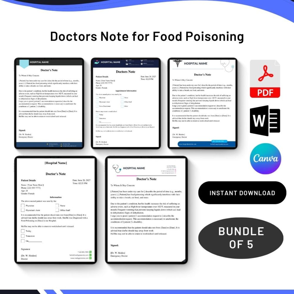 Doctors Note for Food Poisoning in PDF & Word