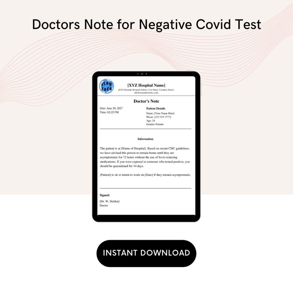 Doctors Note for Negative Covid Test