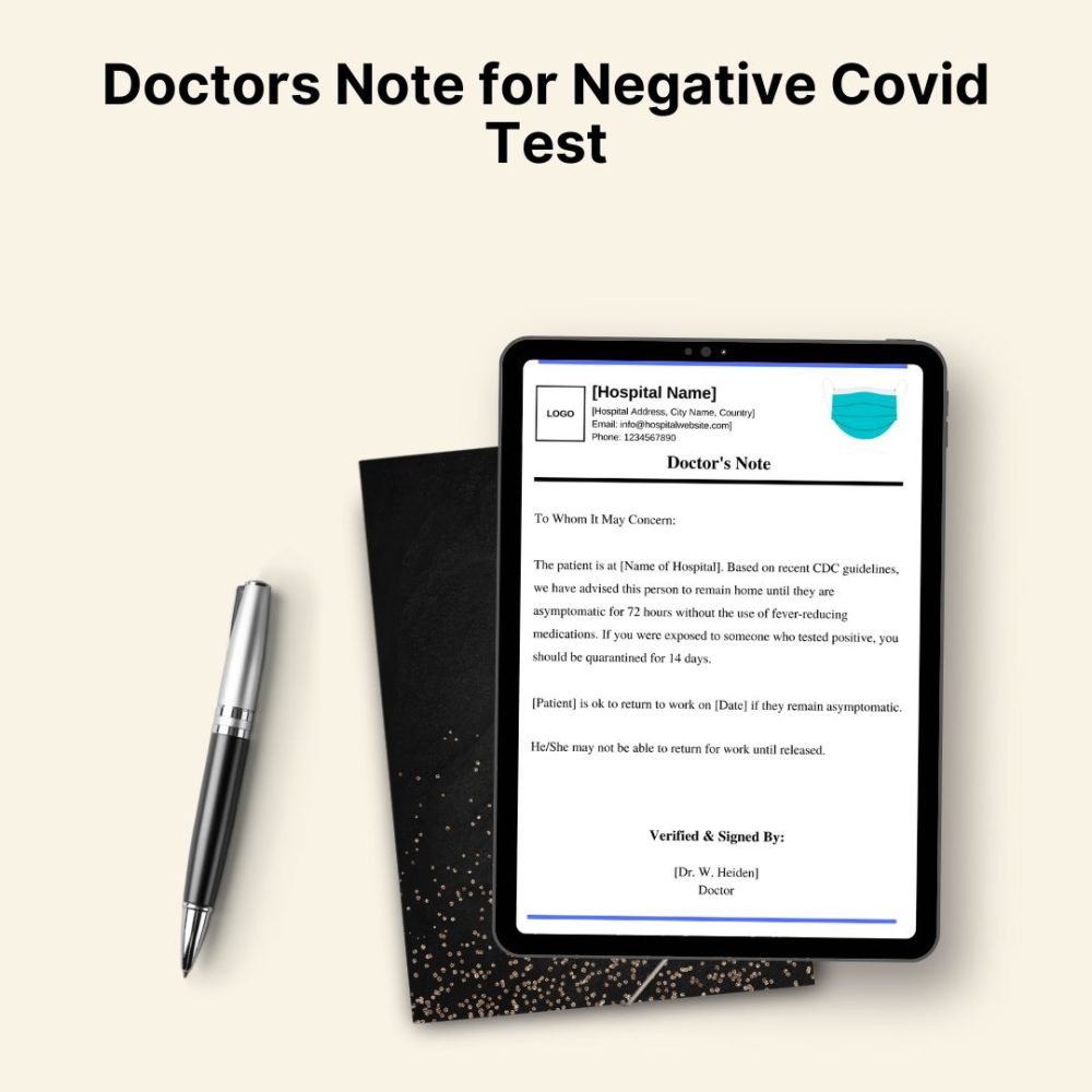 Doctors Note for Negative Covid Test PDF