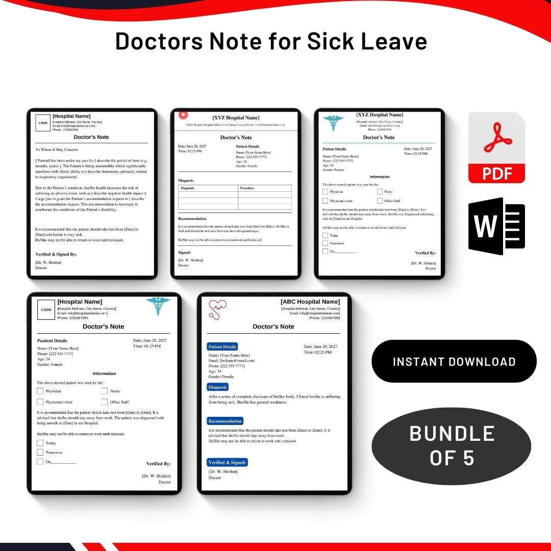 Doctors Note for Sick Leave in PDF & Word