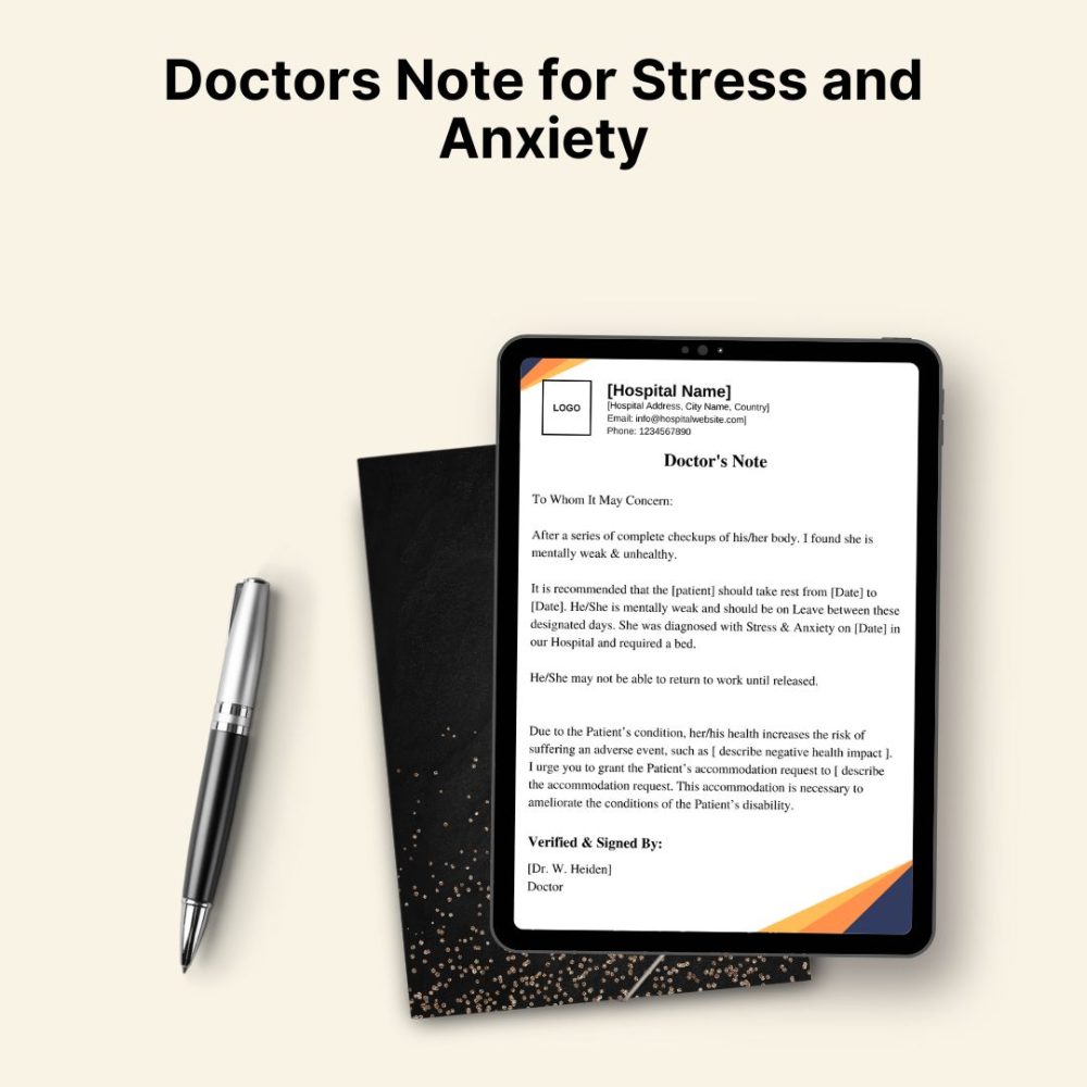 Doctors Note for Stress and Anxiety PDF