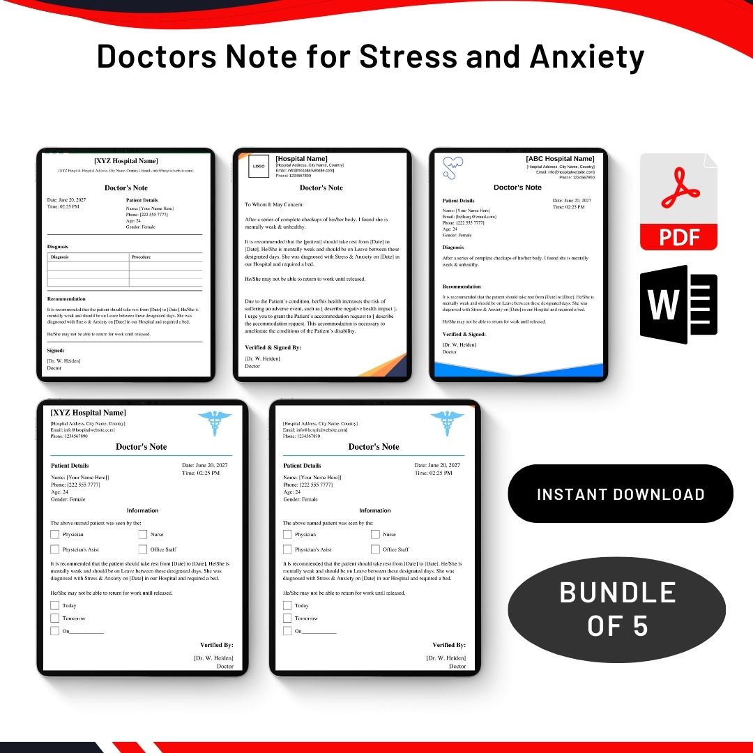 Doctors Note for Stress and Anxiety in PDF & Word