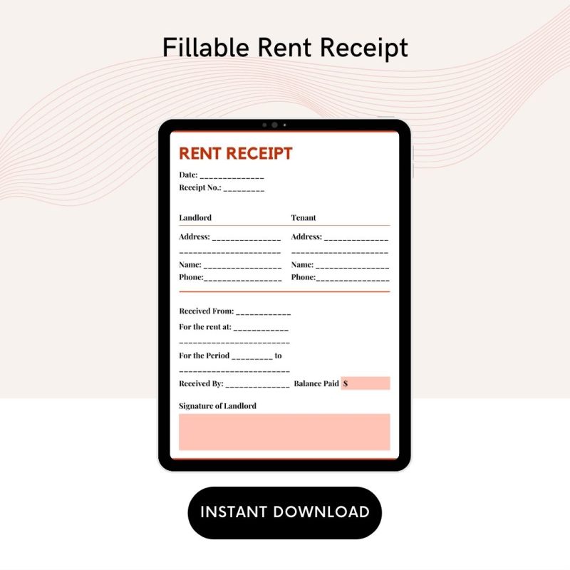 Fillable Rent Receipt Printable Template [Pdf & Word] (Pack of 5)