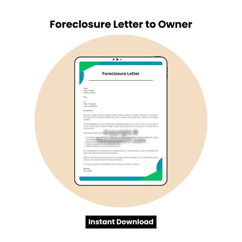 Foreclosure Letter to Owner Printable Sample with Examples