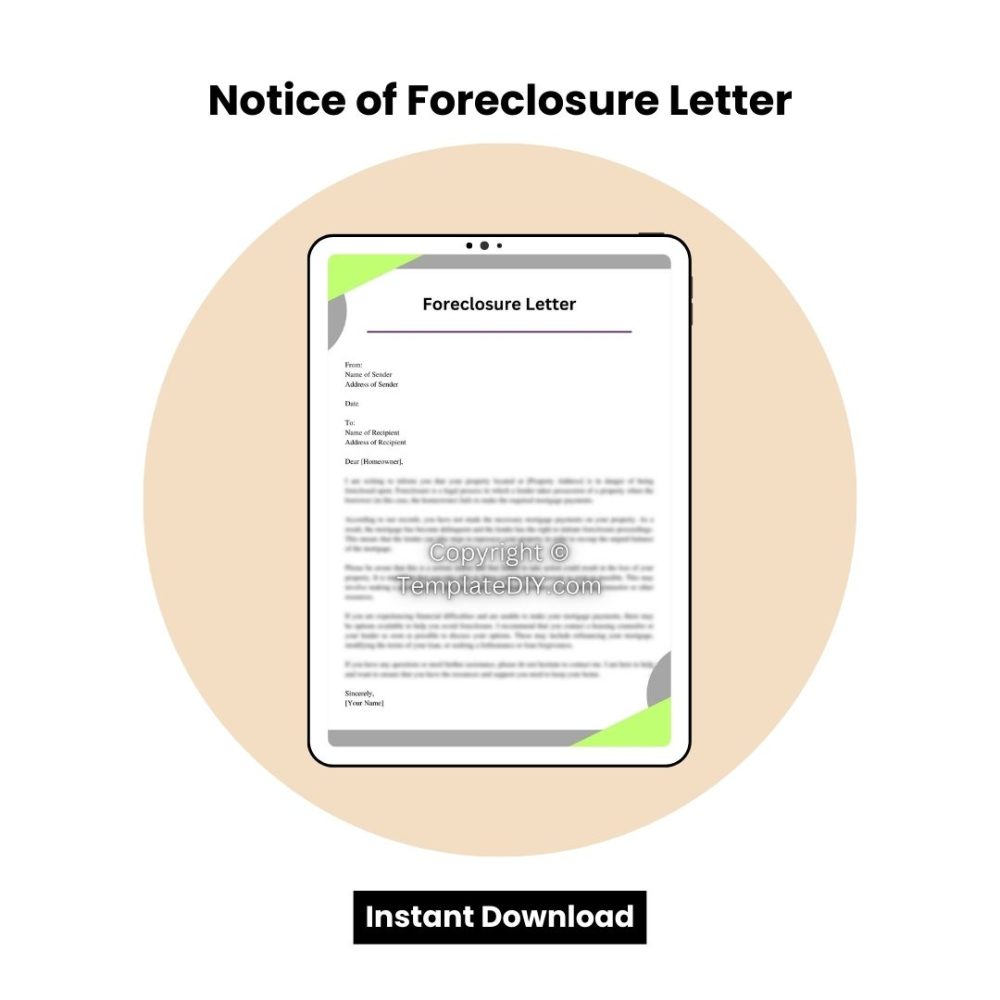 Notice of Foreclosure Letter Word