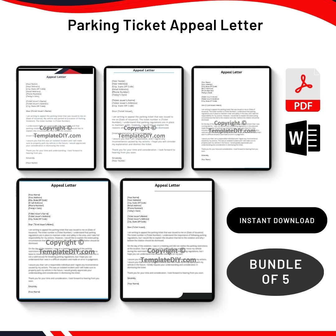 Parking Ticket Appeal Letter Sample Template in Pdf Word