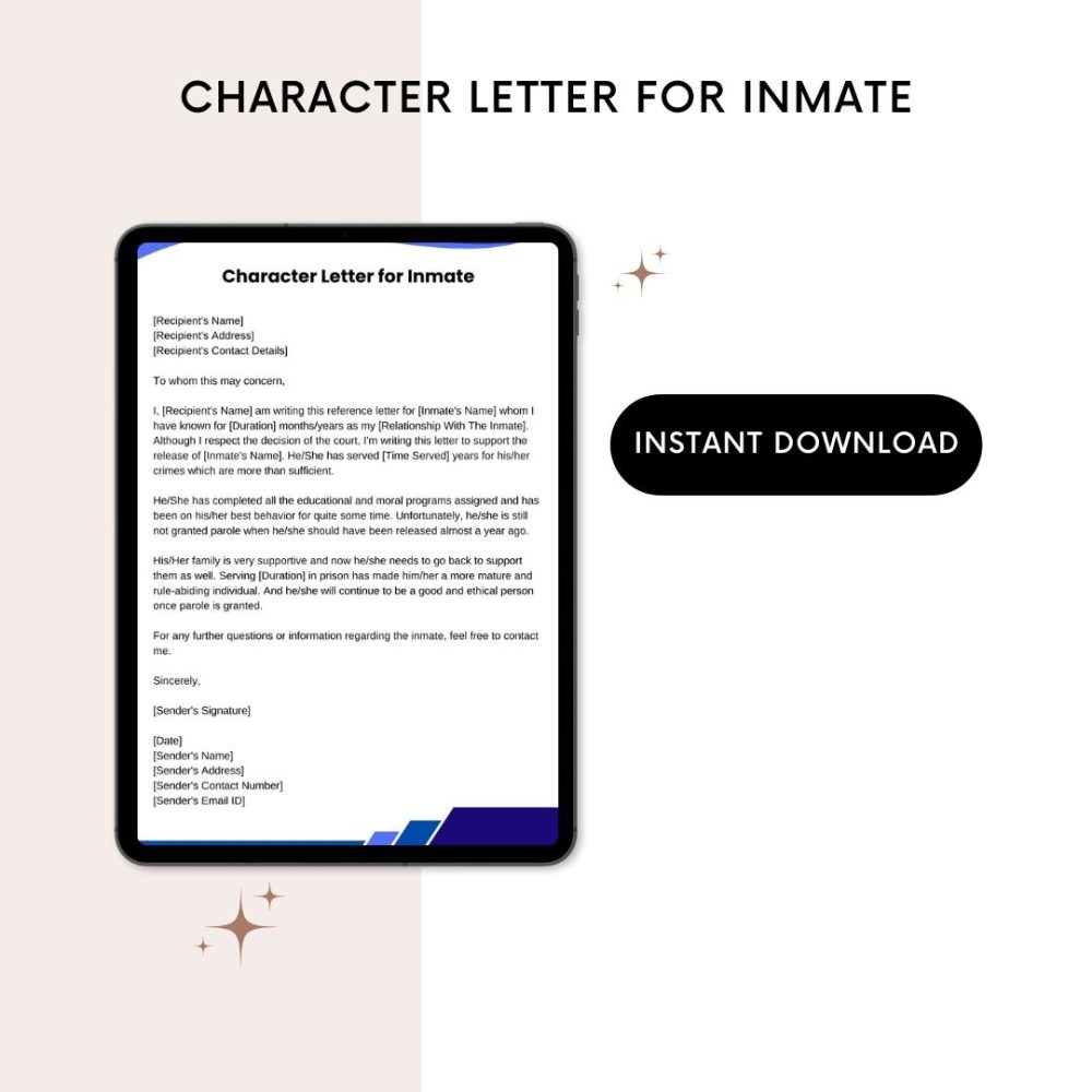 Printable Character Letter for Inmate