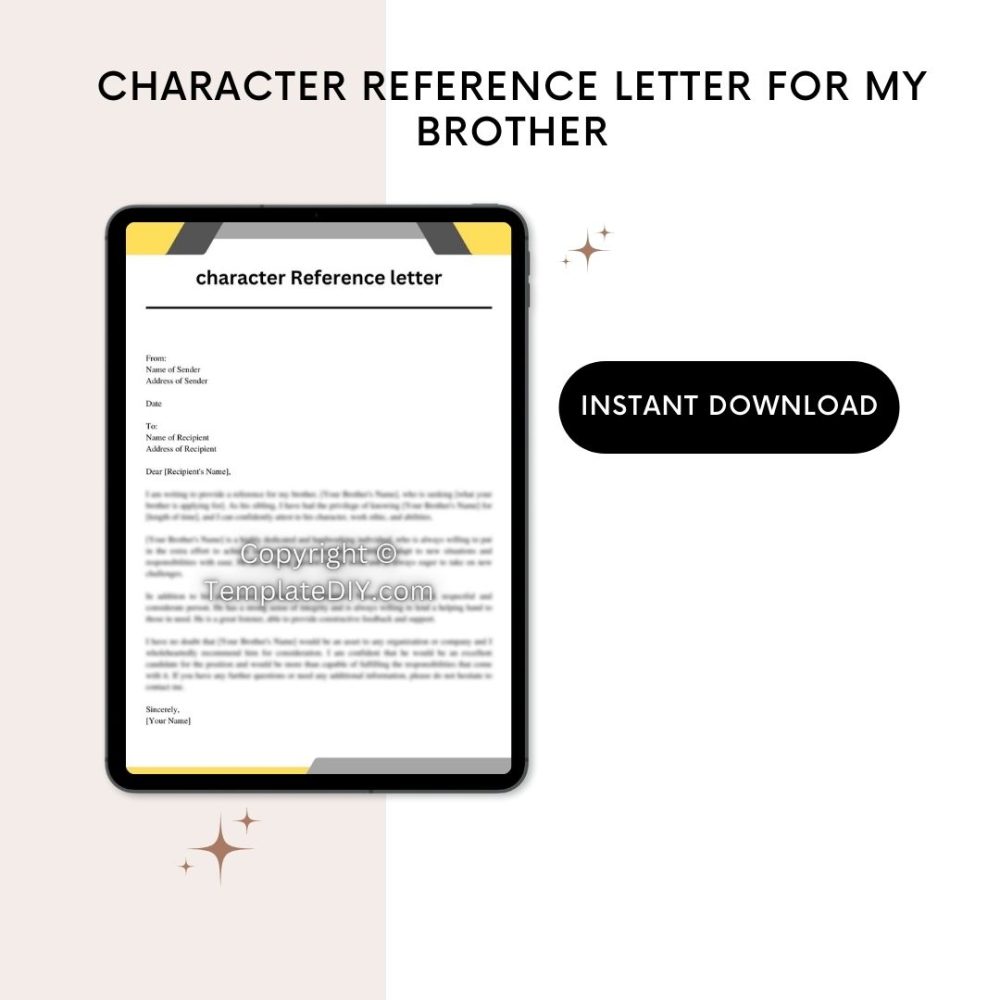 Printable Character Reference Letter For My Brother