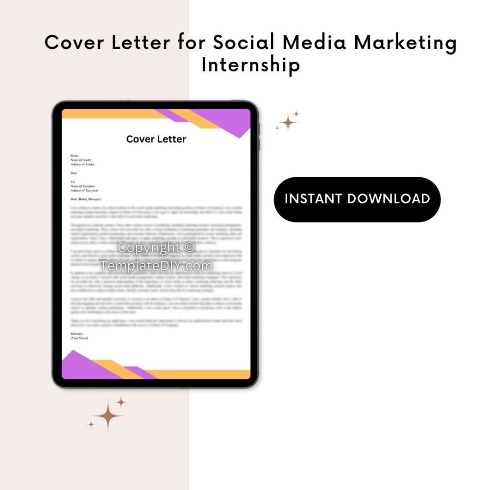 Printable Cover Letter for Social Media Marketing Internship