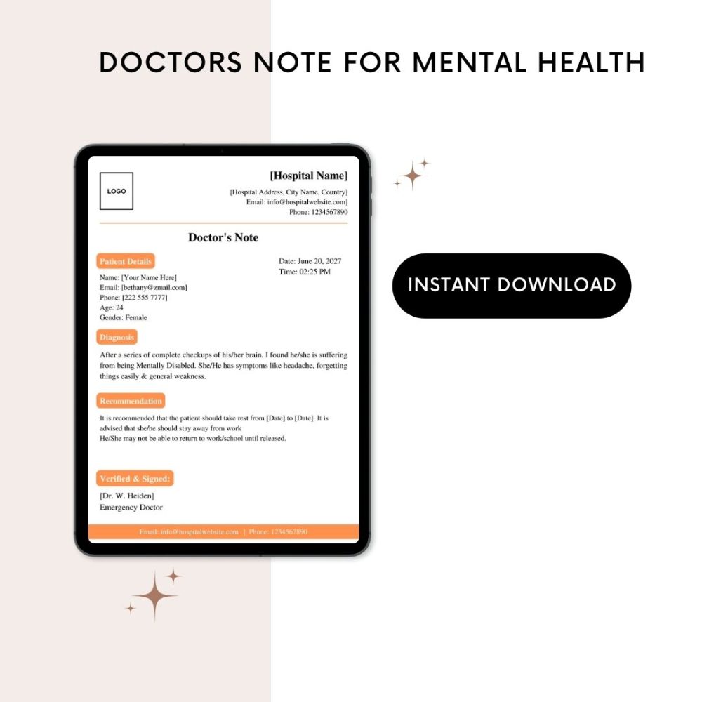 Printable Doctors Note for Mental Health