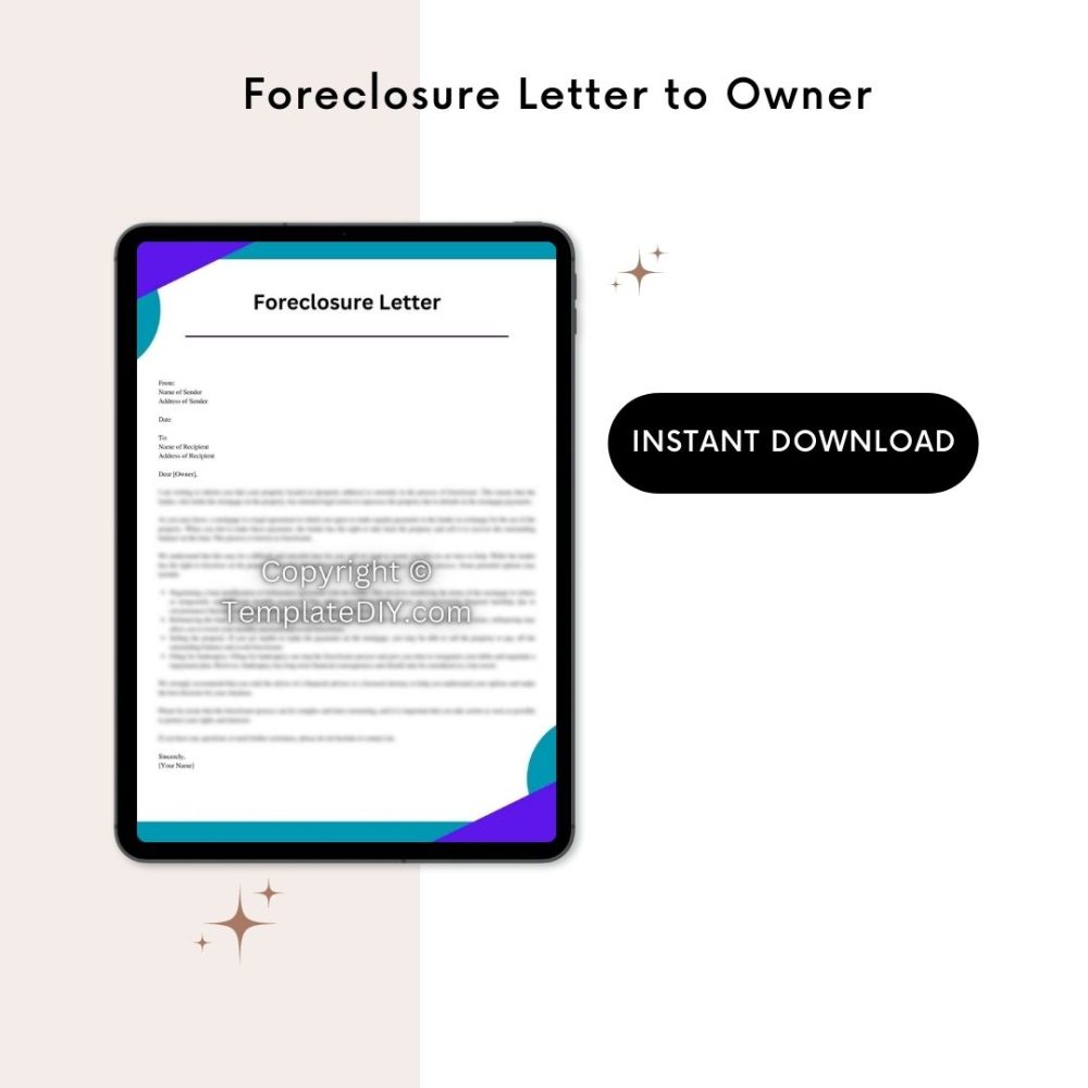 Printable Foreclosure Letter to Owner