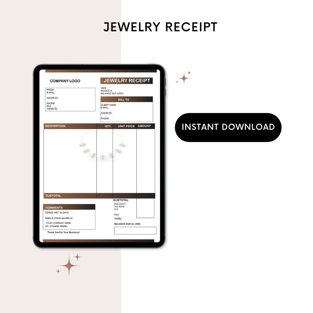 Printable Jewelry Receipt