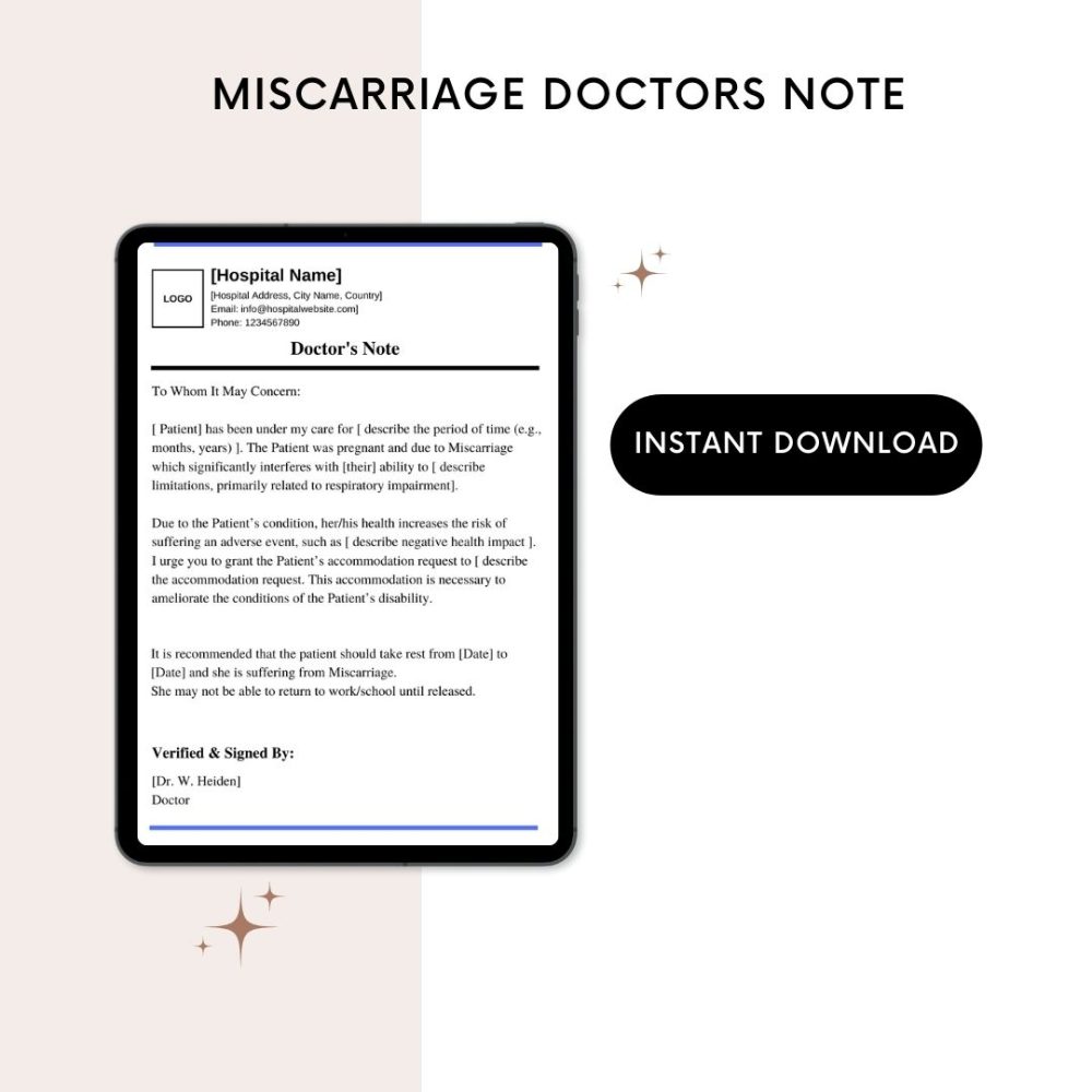 Printable Miscarriage Doctors Note