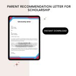 Printable Parent Recommendation Letter for Scholarship
