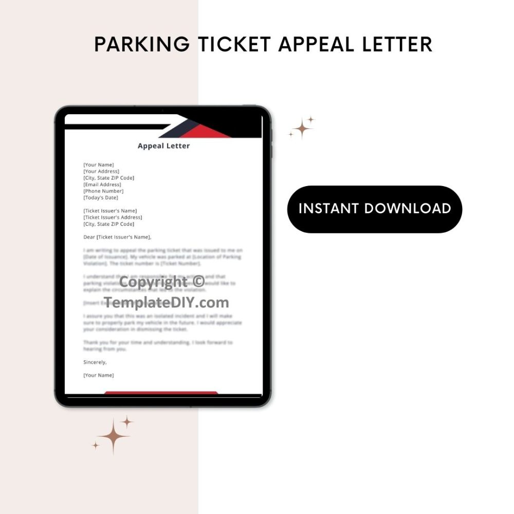Printable Parking Ticket Appeal Letter