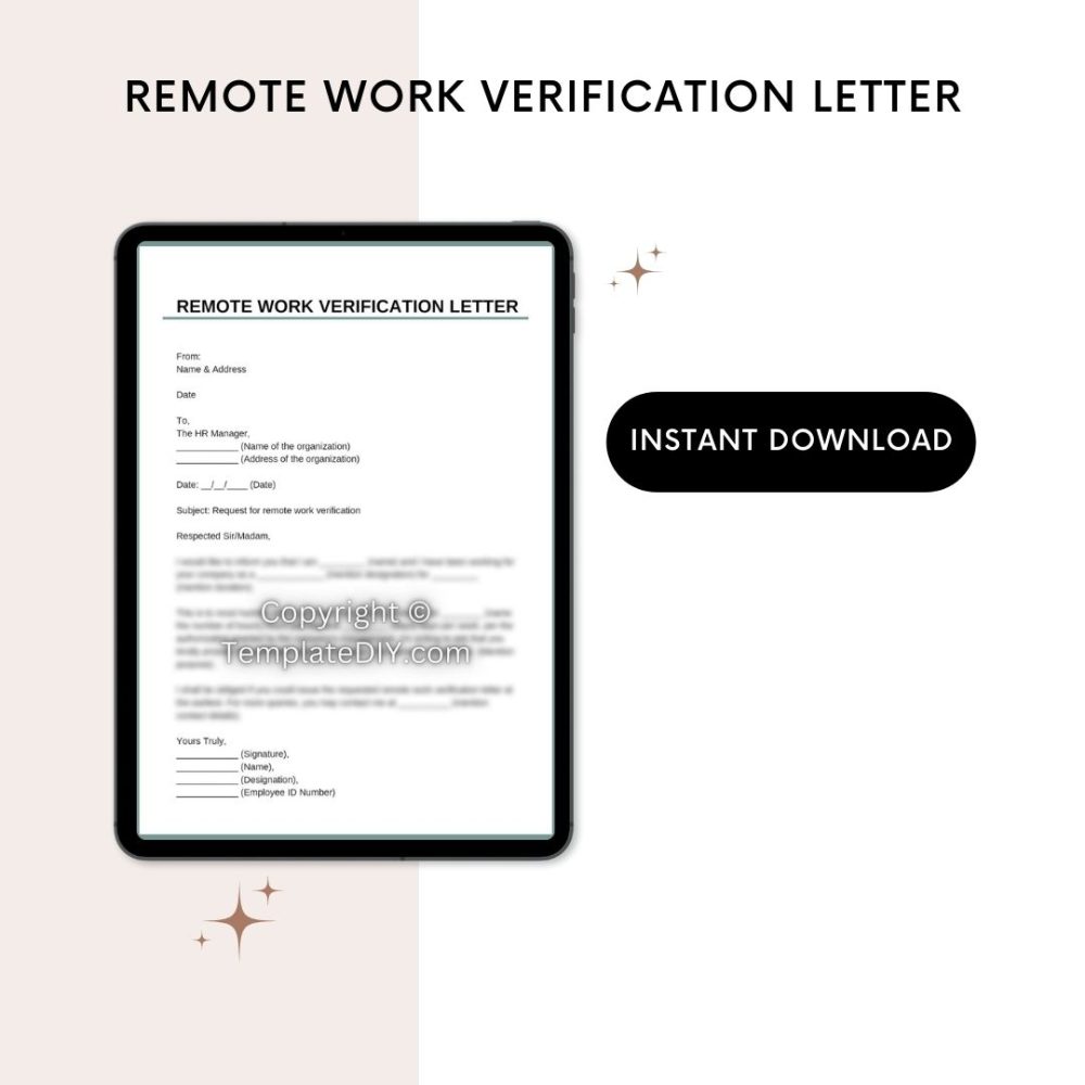Printable Remote Work Verification Letter
