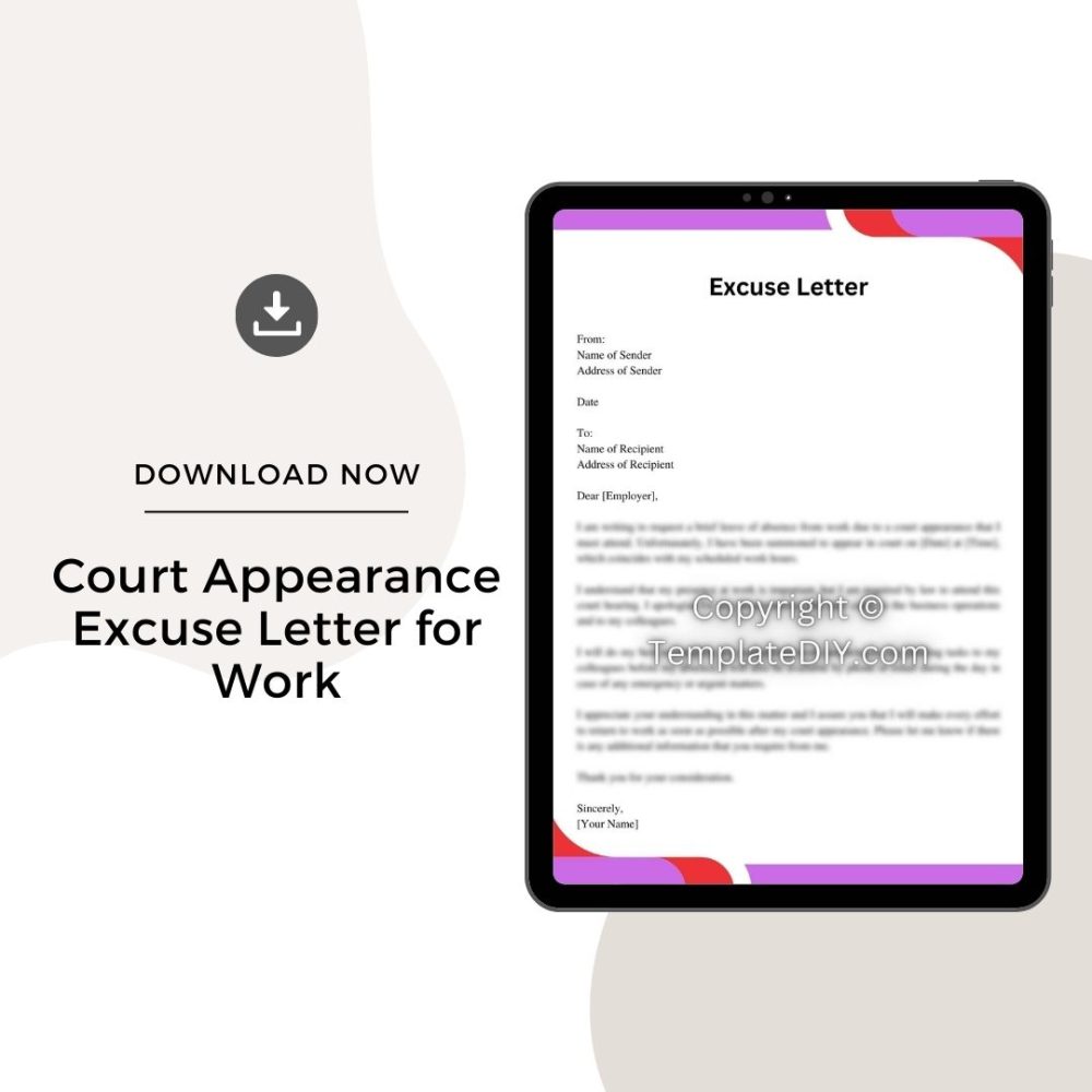 Sample Court Appearance Excuse Letter for Work