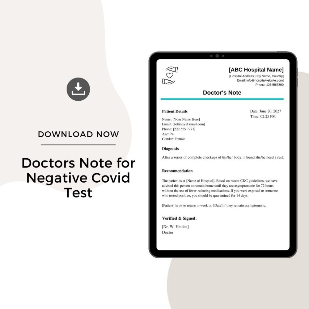 Sample Doctors Note for Negative Covid Test