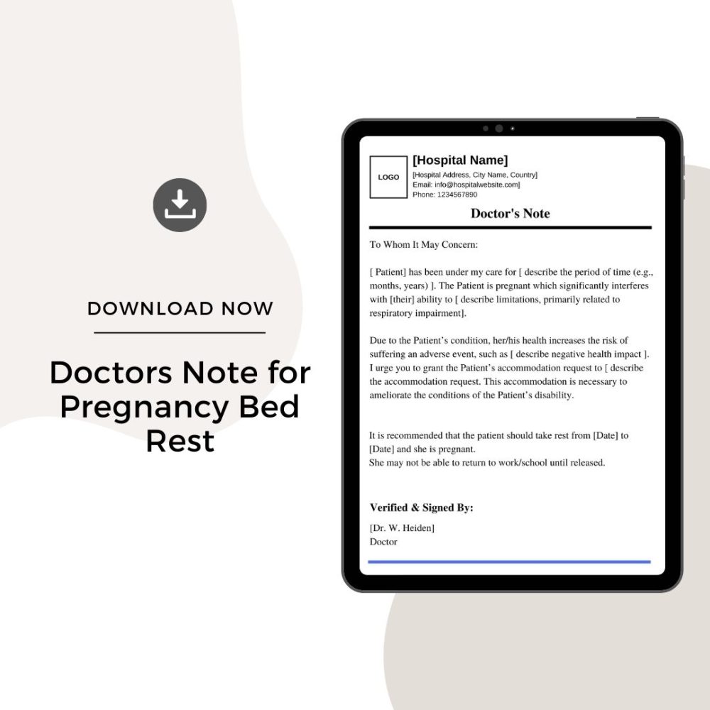Sample Doctors Note for Pregnancy Bed Rest