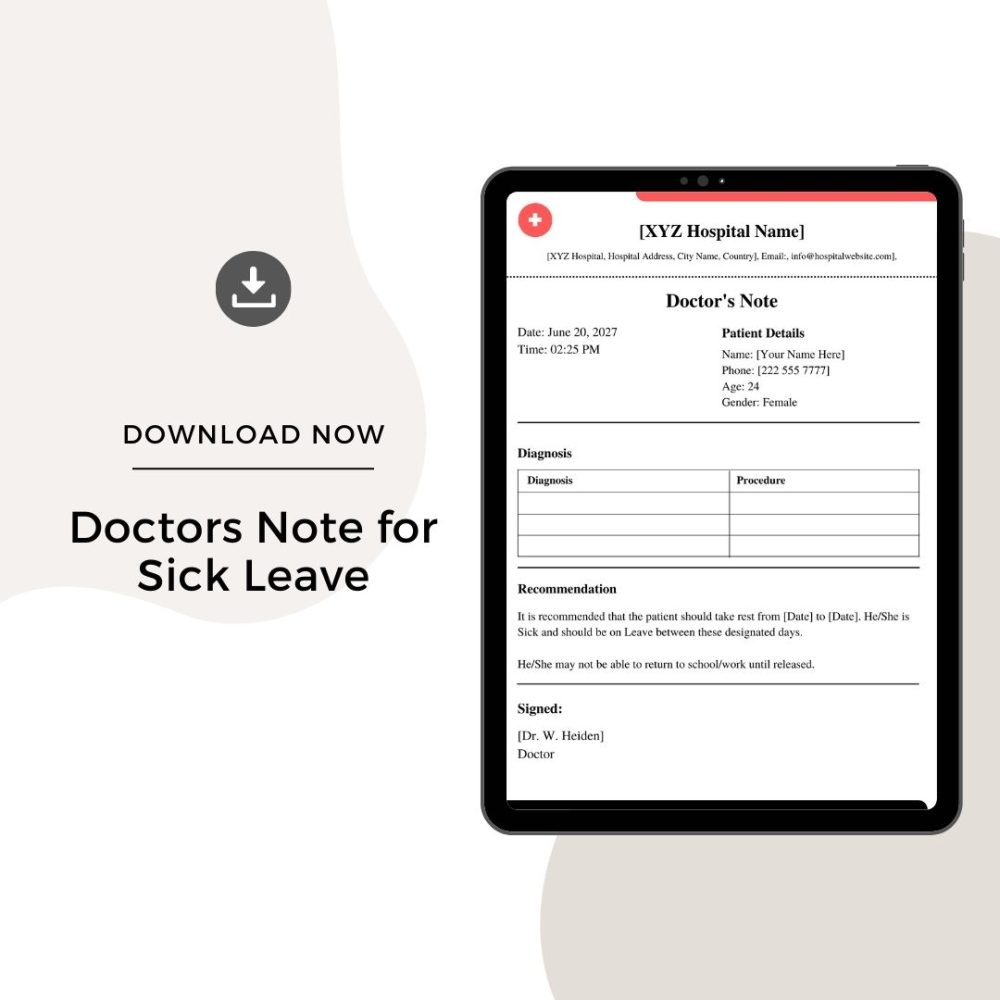 Sample Doctors Note for Sick Leave