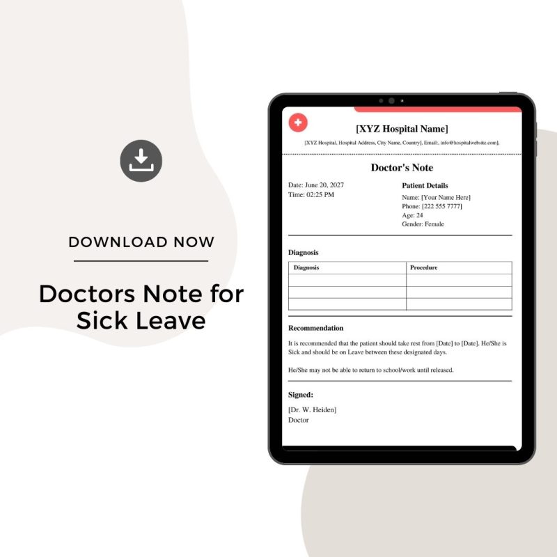Doctors Note for Sick Leave Template Printable in PDF & Word