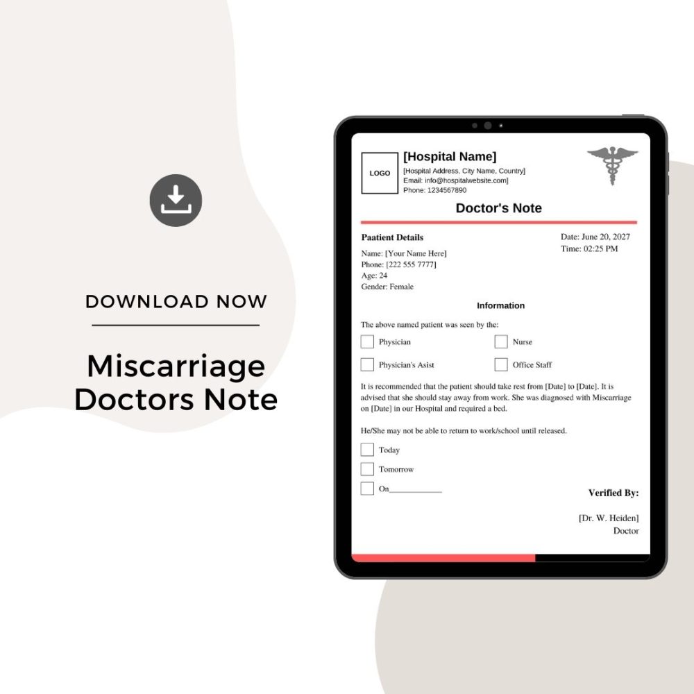 Sample Miscarriage Doctors Note